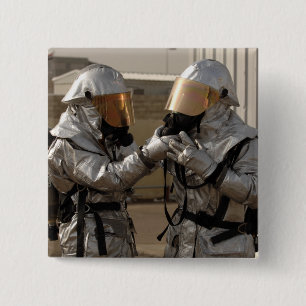 An Iraqi firefighter 2 Inch Square Button