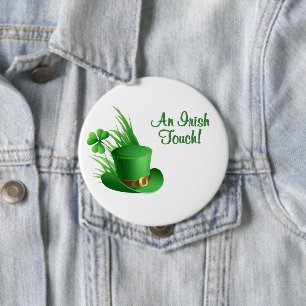 An Irish Touch Leprechaun Clove Hat in Grass 4 Inch Round Button