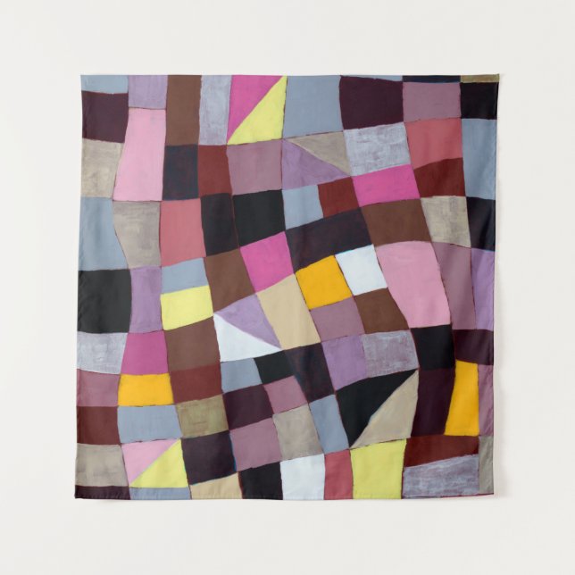 An irregular grid painting, with violets and yello tapestry (Front)