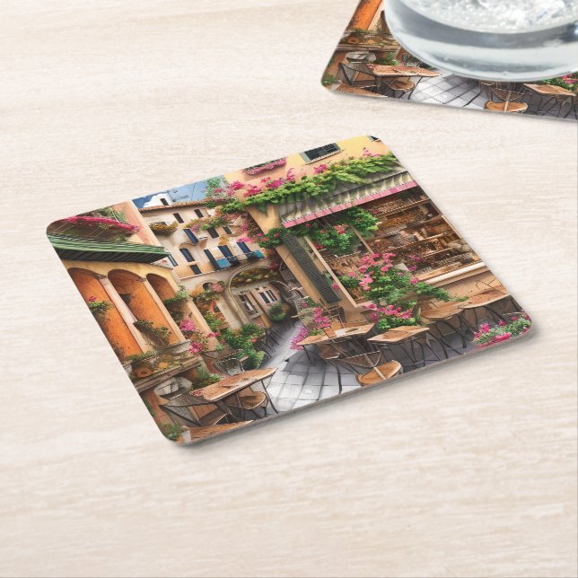An Italian Street Scene Ephemera Design Series 23 Square Paper Coaster (Angled)