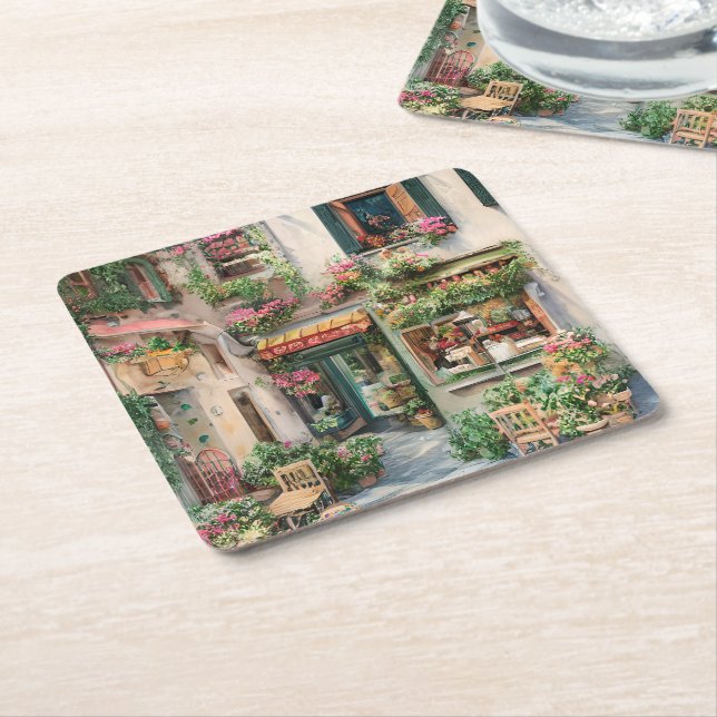 An Italian Street Scene Ephemera Design Series 24 Square Paper Coaster (Angled)