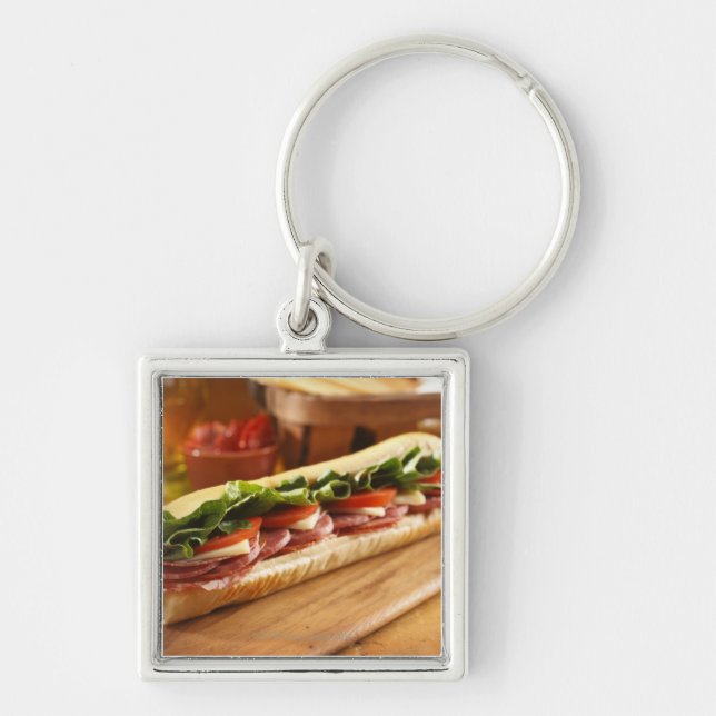 An Italian sub sandwich with 2 Keychain (Front)