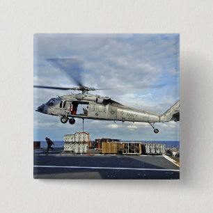 An MH-60S Seahawk prepares to deliver ammunitio 2 Inch Square Button