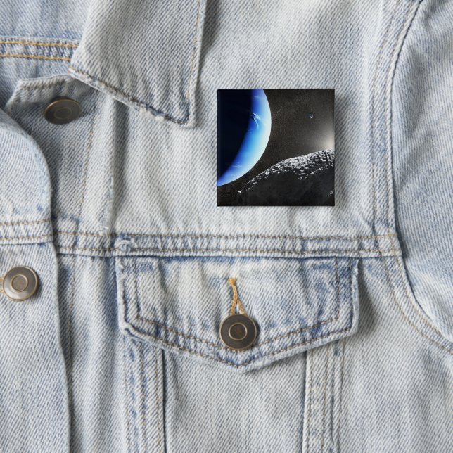 An Neptune's Tiny Moon Hippocamp. 2 Inch Square Button (In Situ)