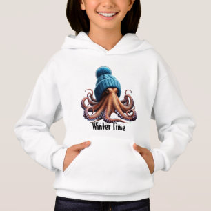 An Octopus Wearing a Knitted Blue Winter Hat