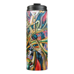 An oil painting on canvas. Music, the girl plays m Thermal Tumbler