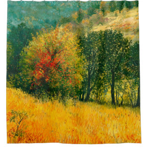 An oil painting on canvas of a seasonal autumn rur
