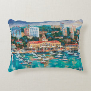 An oil painting on canvas. Panorama of Sochi. Arch Accent Pillow