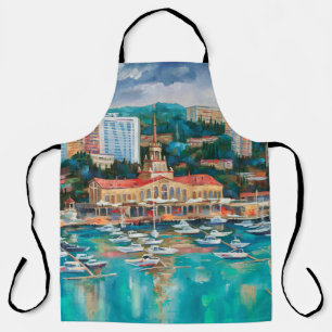 An oil painting on canvas. Panorama of Sochi. Arch Apron
