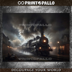 An old 19th century steam train at nighttime -  tissue paper