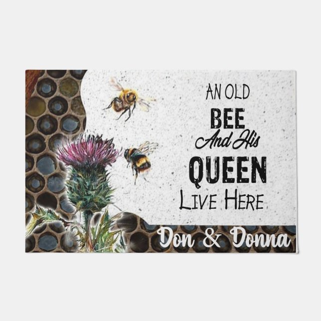 An Old Bee And His Queen Lives Here Custom Doormat (Front)