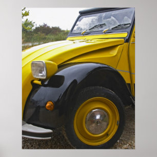 An old black and yellow Citroen 2CV 2 CV, Poster