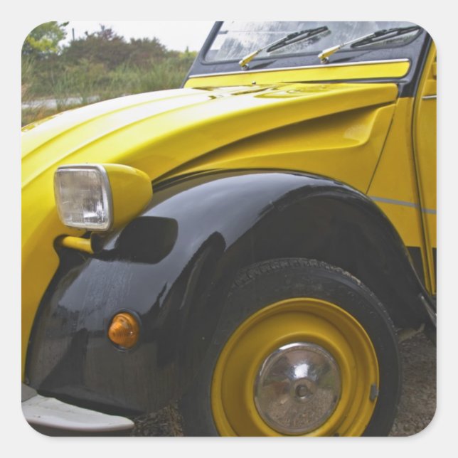 An old black and yellow Citroen 2CV 2 CV, Square Sticker (Front)