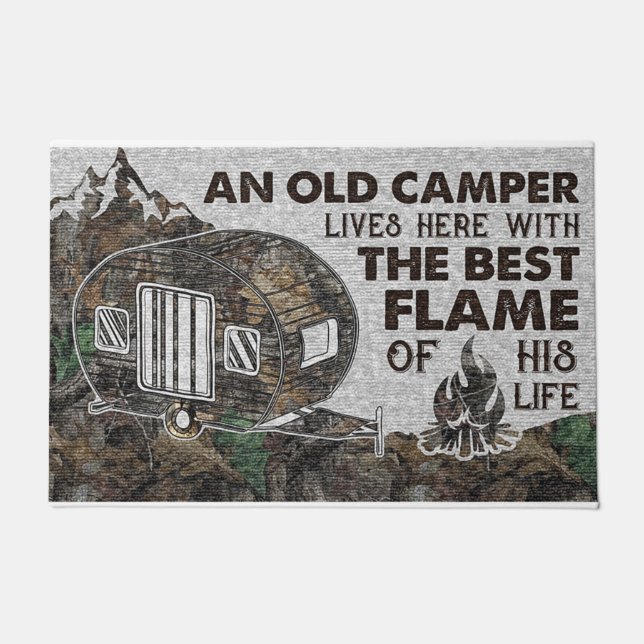 An Old Camper Live Here Doormat, Camping Decor Doormat (Front)