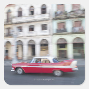 An old car cruising the streets of Havana, Cuba. Square Sticker