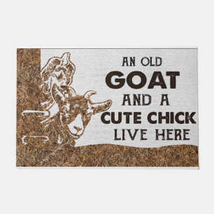 An Old Goat And A Cute Chick Live Here Doormat