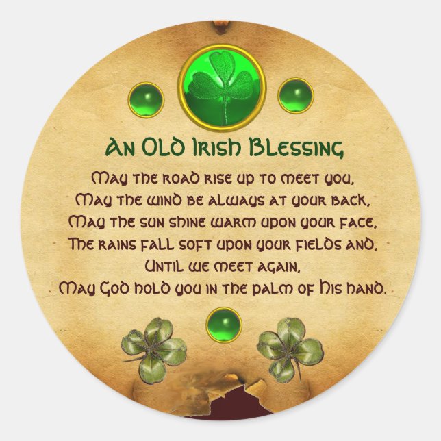 An Old Irish Blessing Parchment Classic Round Sticker (Front)