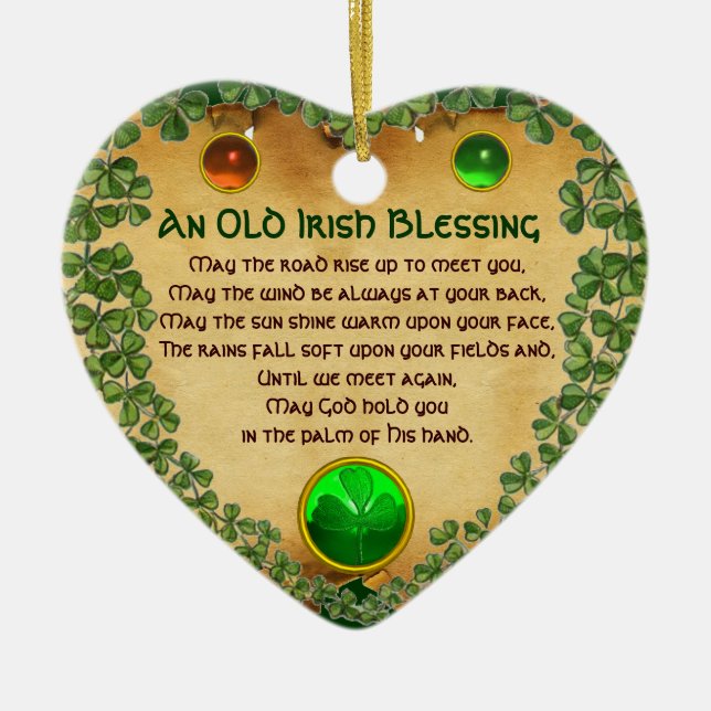 An Old Irish Blessing Parchment,Heart Ceramic Ornament (Front)