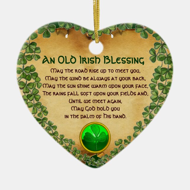 An Old Irish Blessing Parchment,Heart Ceramic Ornament (Front)