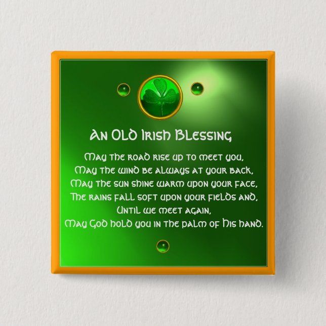 An Old Irish Blessing Shamrock 2 Inch Square Button (Front)