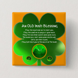 An Old Irish Blessing Shamrock 2 Inch Square Button