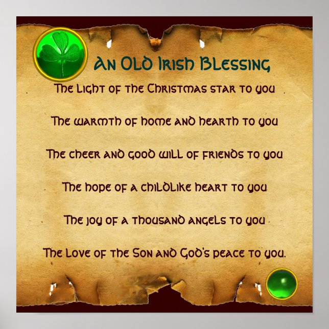 An Old Irish Christmas Blessing Parchment, Square Poster (Front)