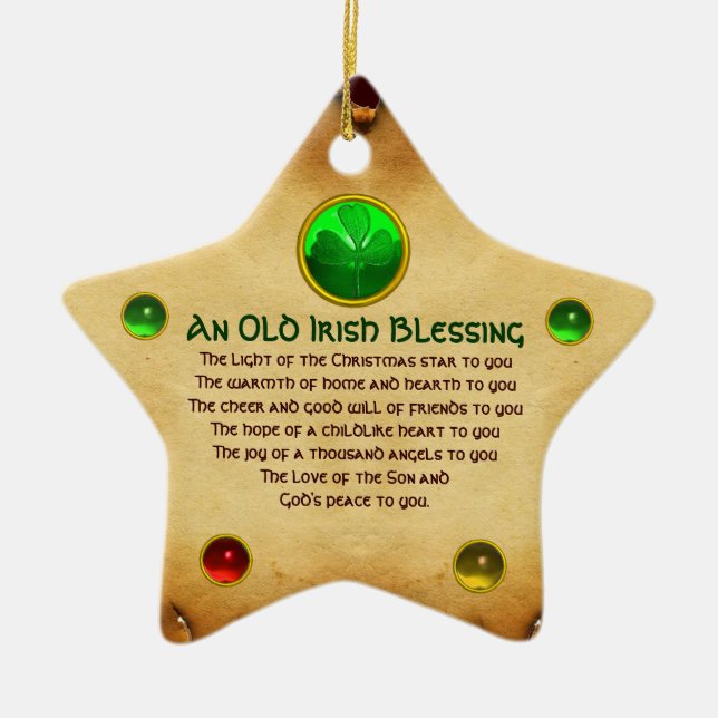 An Old Irish Christmas Blessing Star Parchment Ceramic Ornament (Front)