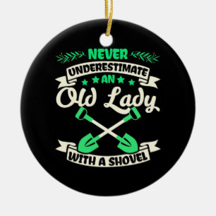 An Old Lady Garden With A Shovel Ceramic Ornament