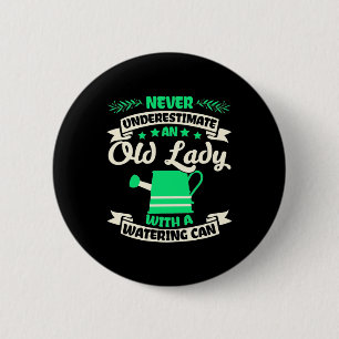 An Old Lady Garden With Watering Can 2 Inch Round Button