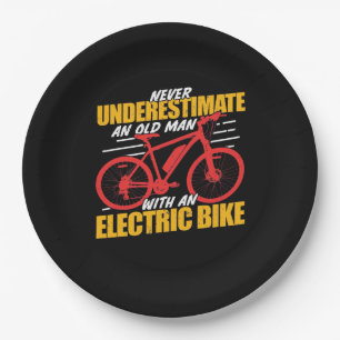 An Old Man With An Electrec Bike Paper Plate