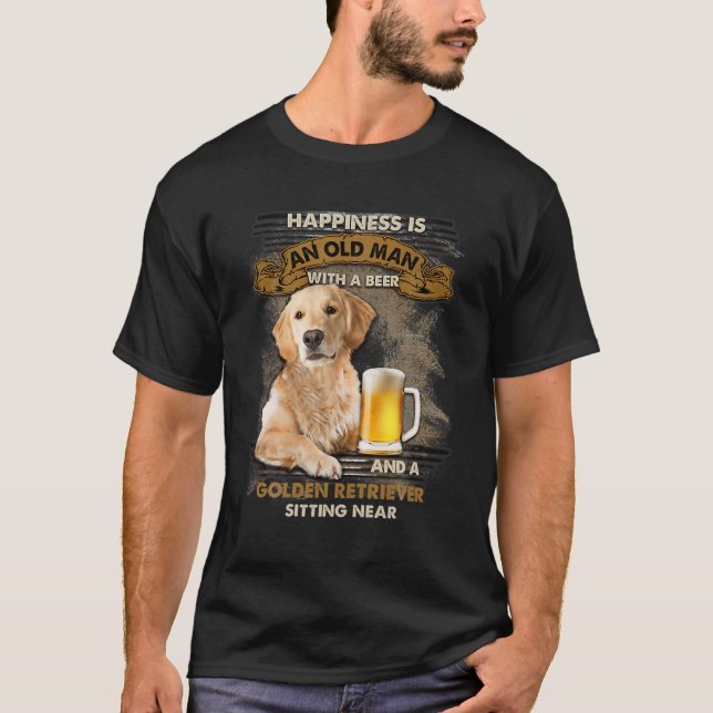 An Old Man With Beer And Golden Retriever Sitting T-Shirt (Front)