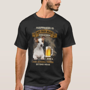 An Old Man With Beer And Jack Russell Retriever Si T-Shirt