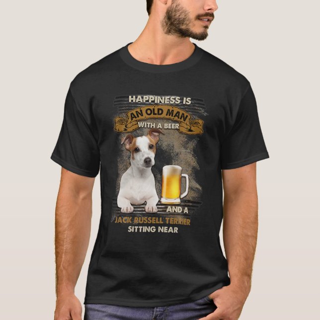 An Old Man With Beer And Jack Russell Retriever Si T-Shirt (Front)