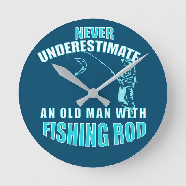 An old man with fishing rod round clock (Front)