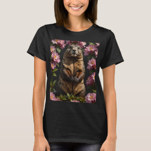 An Olympic Marmot Surrounded By Rhododendron Flowe T-Shirt