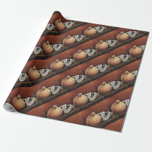 An onion and a mushroom wrapping paper (Unrolled)