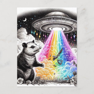 An opossum and a UFO Postcard
