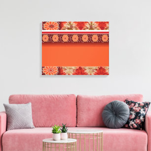 An orange and brown patterned fabric featuring a v canvas print