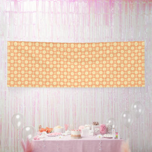 an orange and white background with a pattern banner