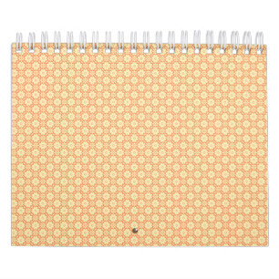 an orange and white background with a pattern calendar