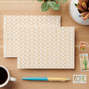 an orange and white background with swirls envelope