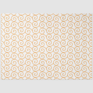 an orange and white background with swirls tissue paper