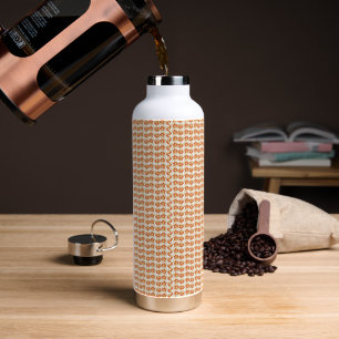 an orange and white pattern on a white background water bottle
