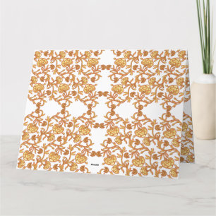 an orange and white wallpaper with a floral design thank you card