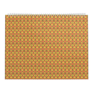 an orange and yellow background with a pattern calendar