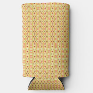 an orange and yellow background with circles seltzer can cooler