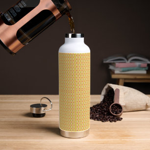 an orange and yellow background with circles water bottle
