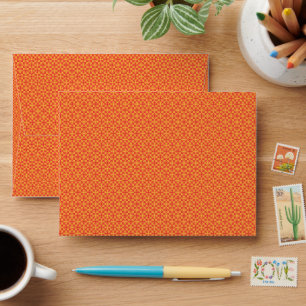 an orange and yellow background with small squares envelope