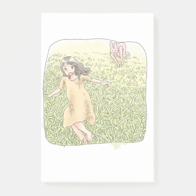 an orange dress woman who runs away from rabbits c post-it notes (Front)