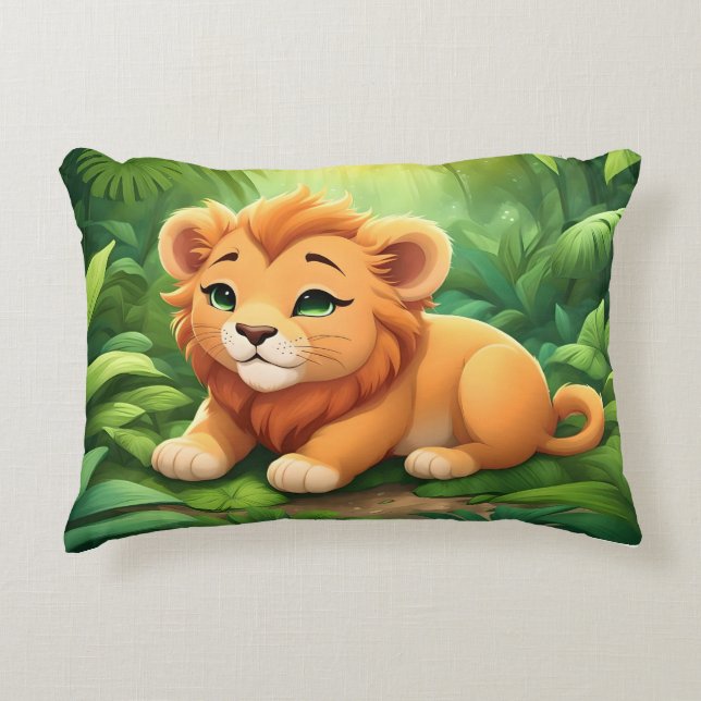 An Orange Lion Cub in the Jungle Accent Pillow (Front)